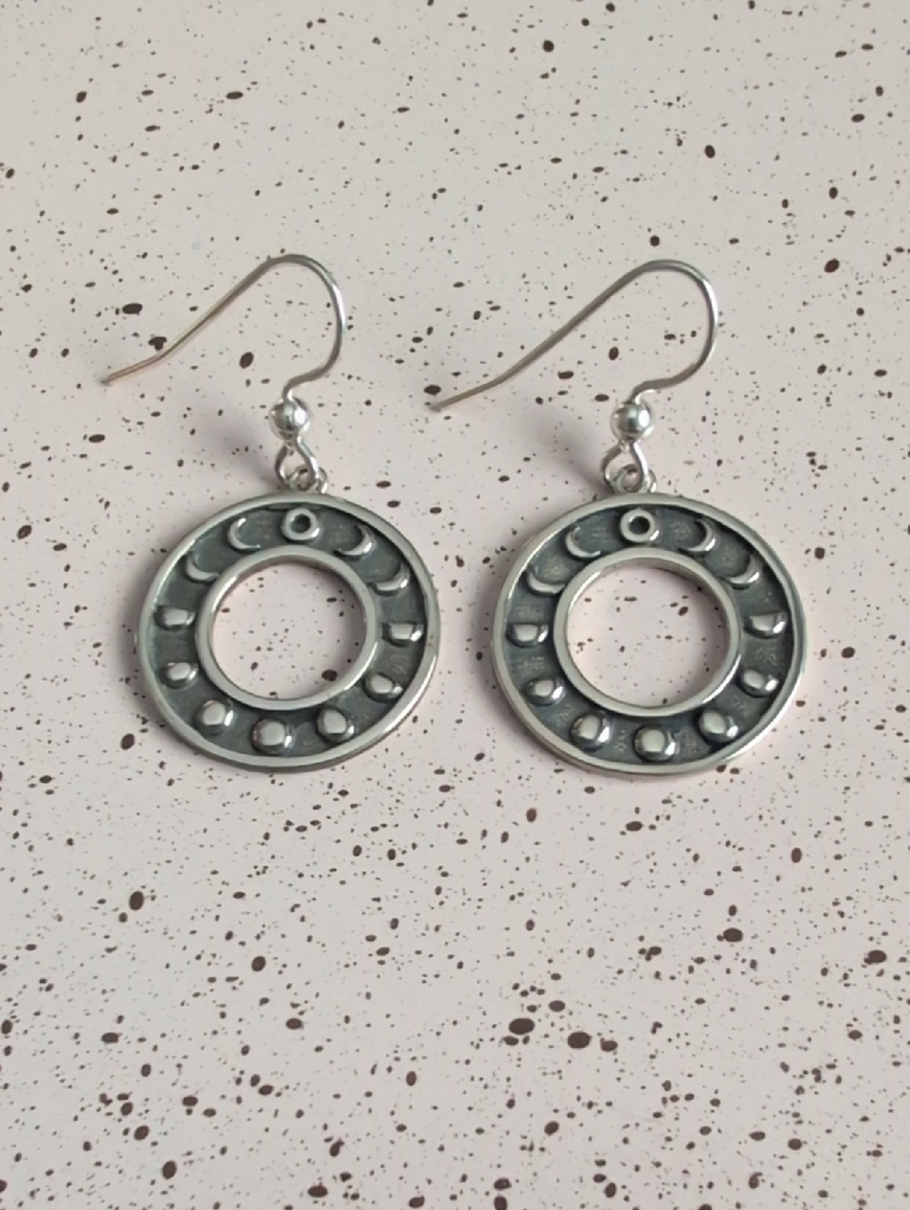 Sterling Silver Moon Phase Circle Drop Earrings